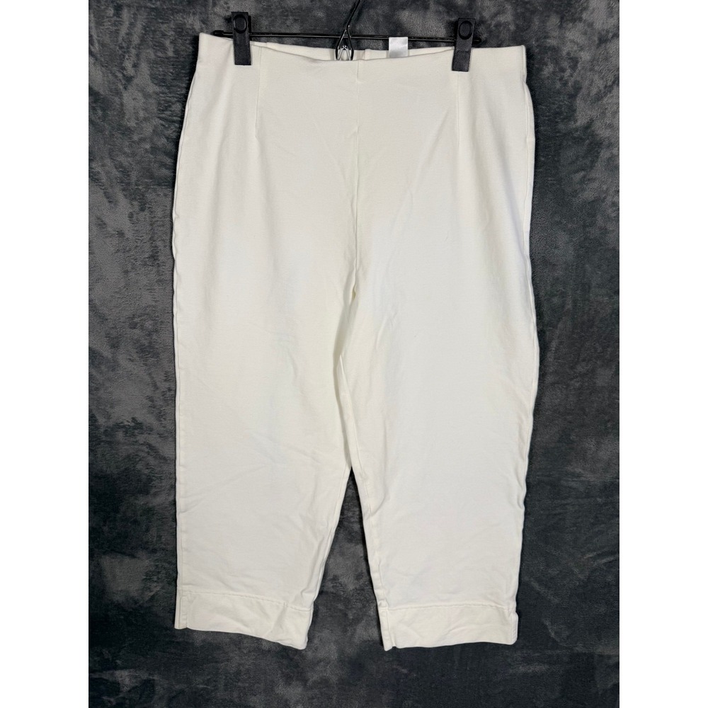 Liz Claiborne Womens Capri Pants L White Cotton Spandex Elastic Waist Cropped